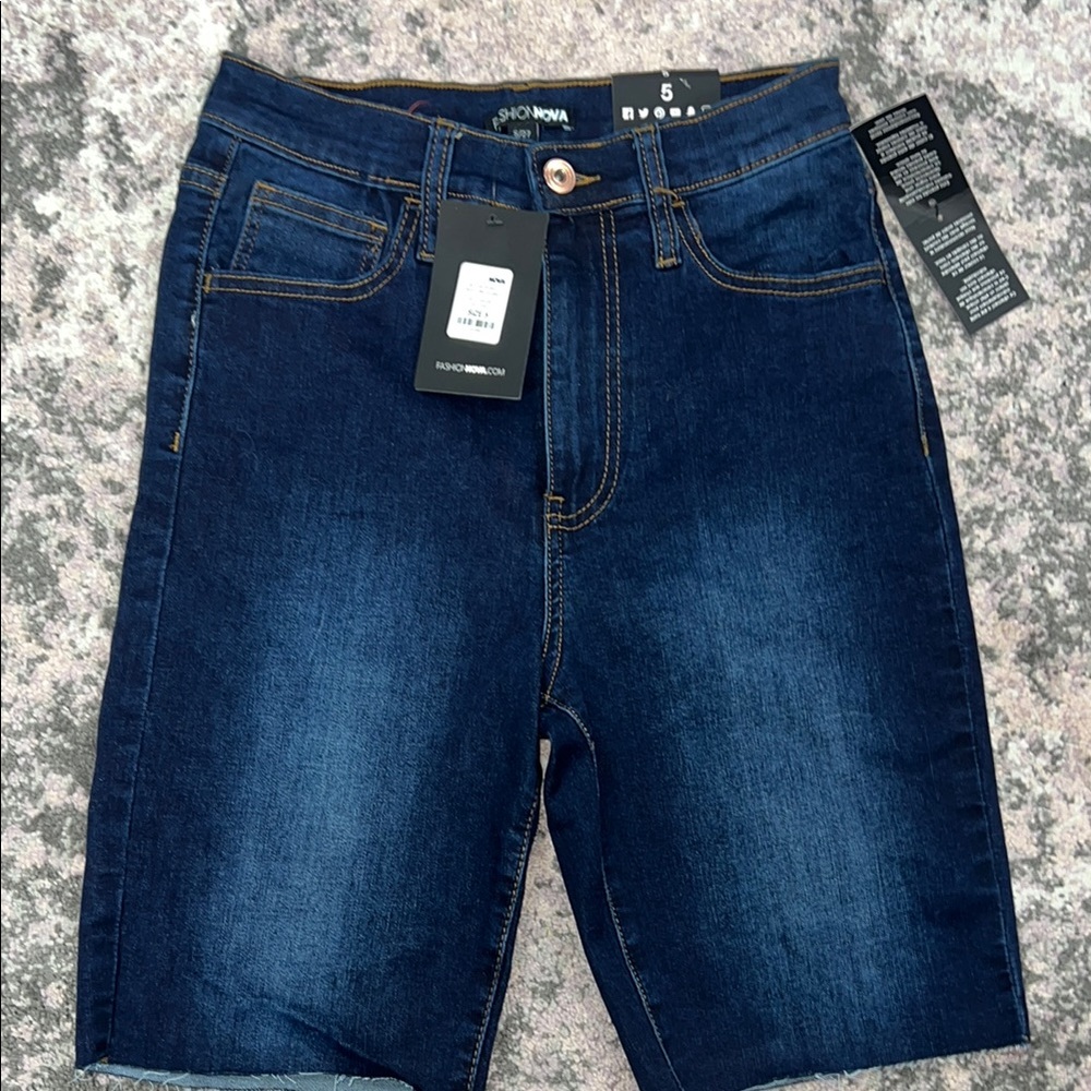 Fashion Nova Dark Blue Denim Shorts